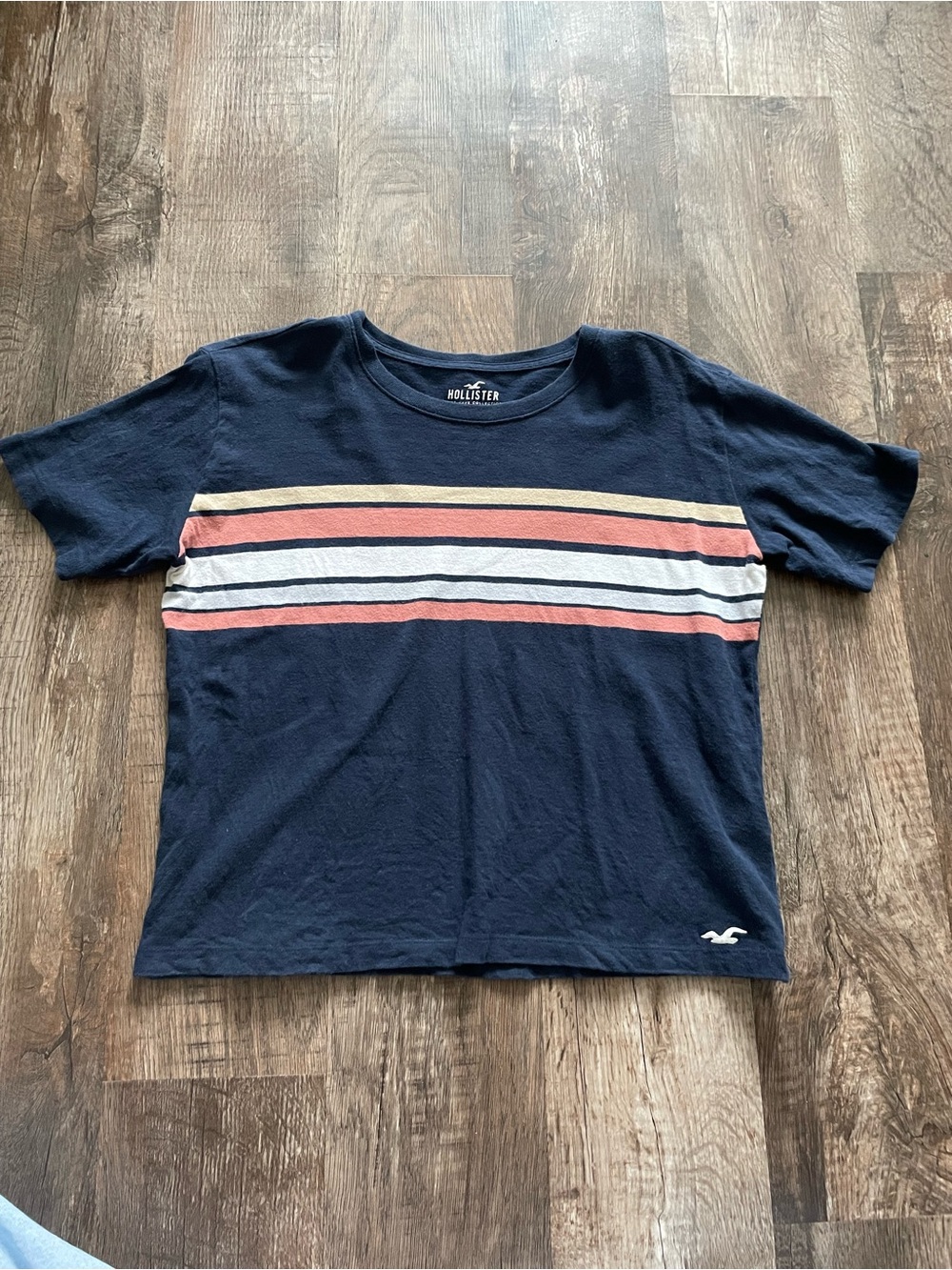 Hollister tee cotton shirt loose fit navy striped size small